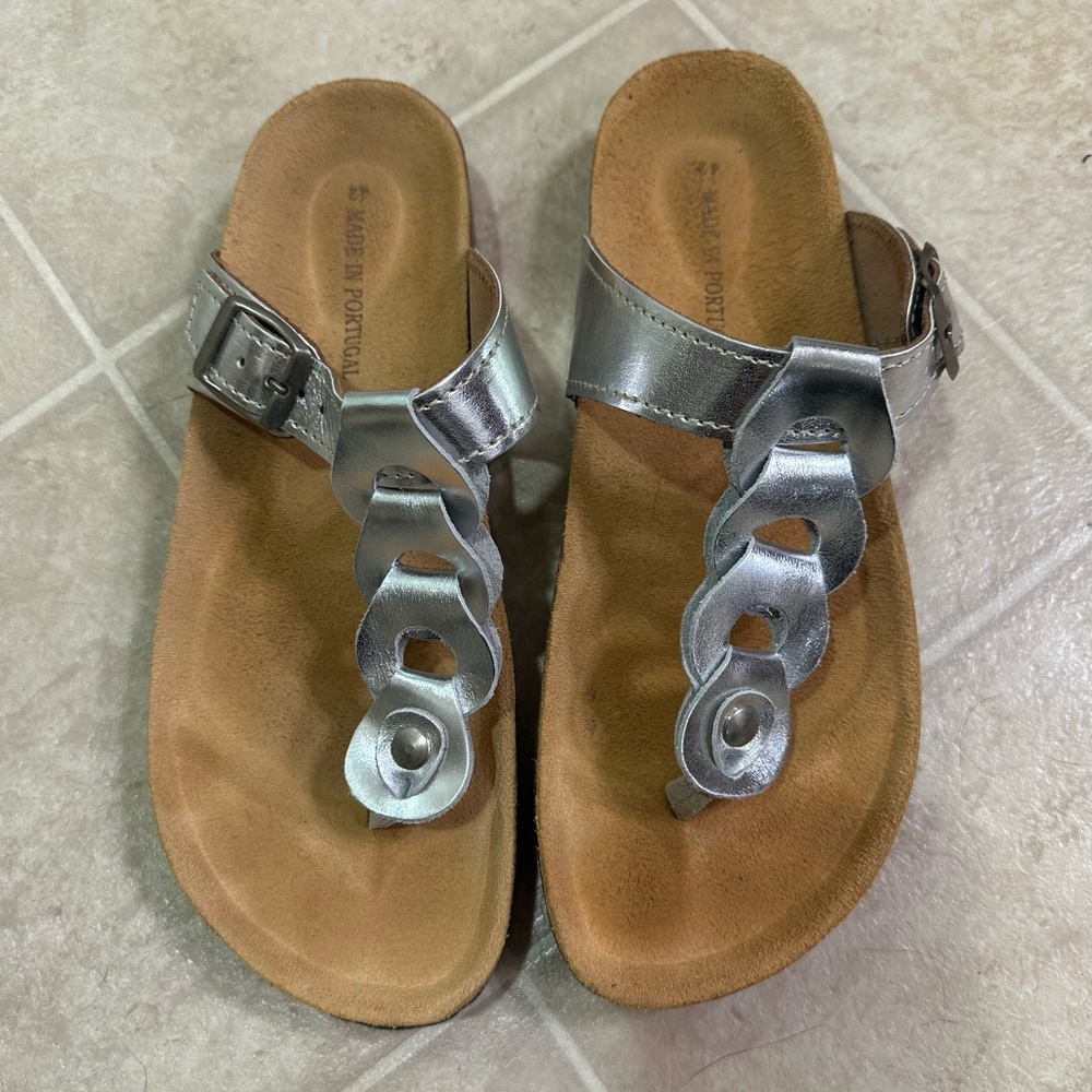 Women's Silver Cork Sole Sandals - Picture 2 of 9